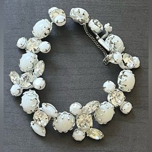 Vintage White Bracelet with Rhinestones and White Stones